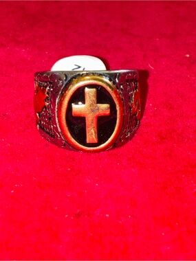 Men's Cross Signet Ring - Black and Gold Finish